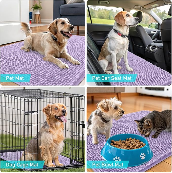 OLANLY Dog Door Mat for Muddy Paws 36x24, Absorbs Moisture and Dirt, Absorbent Non-Slip Washable Doormat, Quick Dry Chenille Mud Mat for Dogs, Entry Indoor Entryway Carpet for Inside Floor, Lavender