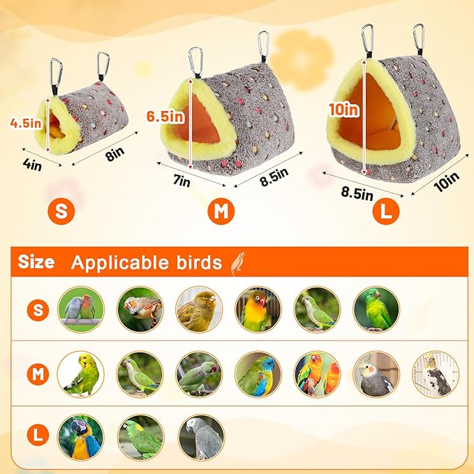 MEWTOGO Small Winter Warm Bird Nest for Cage - Comfortable Birds Bed with Support Plate, Hanging Shed Hideaway Hammock Hut Gift for Macaws African Grey Amazon Parrots