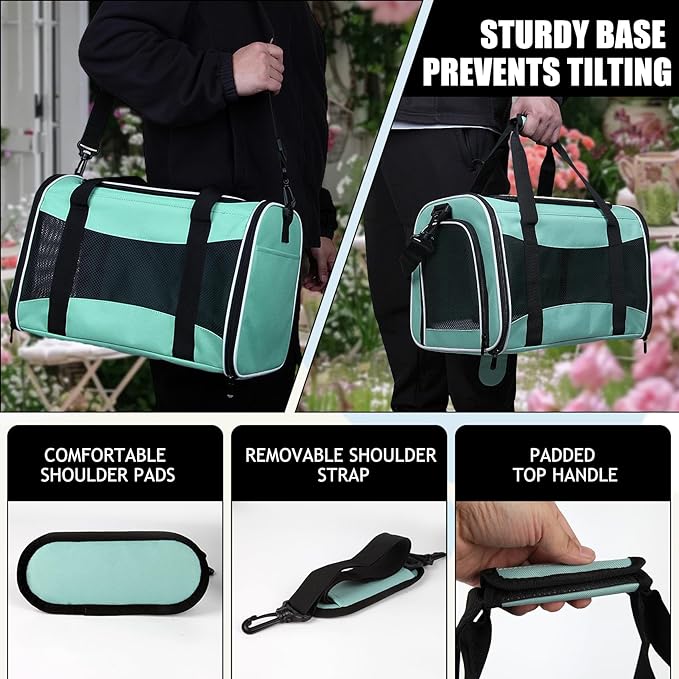 Carriers Soft-Sided Large Pet Carrier for Cats Dogs Small Animals Up to 25Lbs,Top Load Carrier,Ventilated Design,Portable Cat Carrier Airline Approved(X-Large,Green)