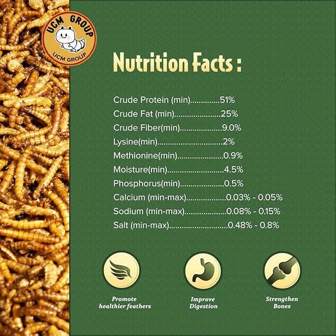 UCM Group 20LB Dried Mealworms for Wild Birds, Chickens, 100% Non-GMO,High Protein, 2 Packs
