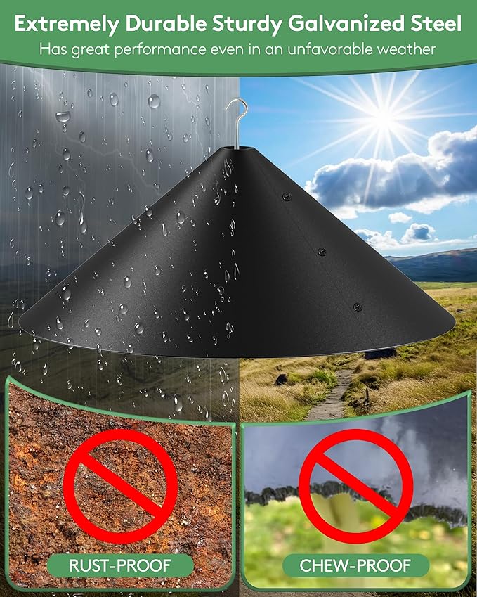 19 Inch Metal Squirrel Baffle for Bird Feeder, Hanging Baffles for Squirrel Proof Bird Feeders, Outdoor Cover Rain Guard, Rust Chew Proof Heavy Duty