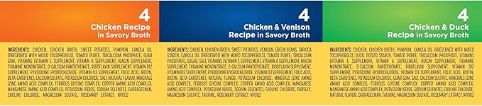 Nature’s Recipe Grain Free Chicken Recipe, Chicken & Venison Recipe and Chicken & Duck Recipe in Savory Broth Variety Pack Wet Dog Food, 12-2.75 oz. Cups, 2 Count