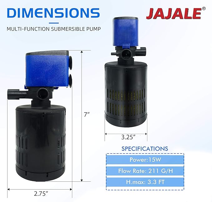 Water Pump 210 GPH 3-in-1 Submersible Internal Filter Aquarium Powerhead Water Pump Ultra Quiet for Aquarium,Fish Tank-5 Pack