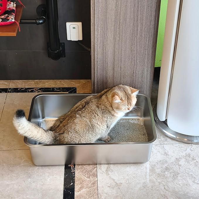 Stainless Steel Litter Box-Metal Litter Box Large for Cats Easy to Clean,Large Metal Cats Box Litter, Litter Boxes for Cat/Kitty/Rabbits,Non Stick, No Smell