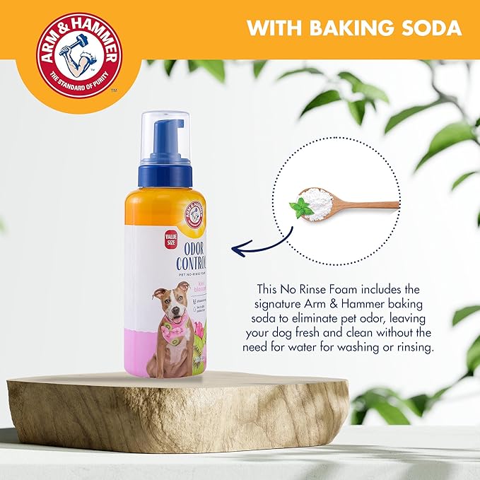 Arm & Hammer for Pets Odor Control Pet No-Rinse Foam with Baking Soda, Kiwi Blossom Scent, Best Odor Eliminating Foam for Dogs and Puppies; Waterless Dog Deodorizer, 16 Fl Oz