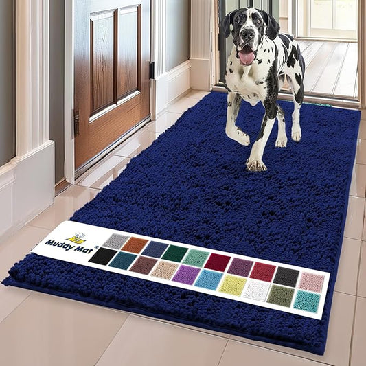 Muddy Mat® Shown on TV – Super Absorbent Door Mat Indoor, Microfiber Quick Dry Chenille Entryway Rug, Non-Slip Front Door Mat, Indoor Mats for Entryway, Machine Washable Pet Rug, Navy Blue 36"x60"