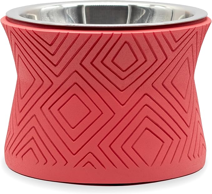 Pet Junkie Santa Fe Single Elevated Pet Bowl Stand with Removable Stainless Steel 16oz Inner Bowl for Small Dog Breed or Cat - Raised Dog Food or Water Station (Small, Coral Pink)