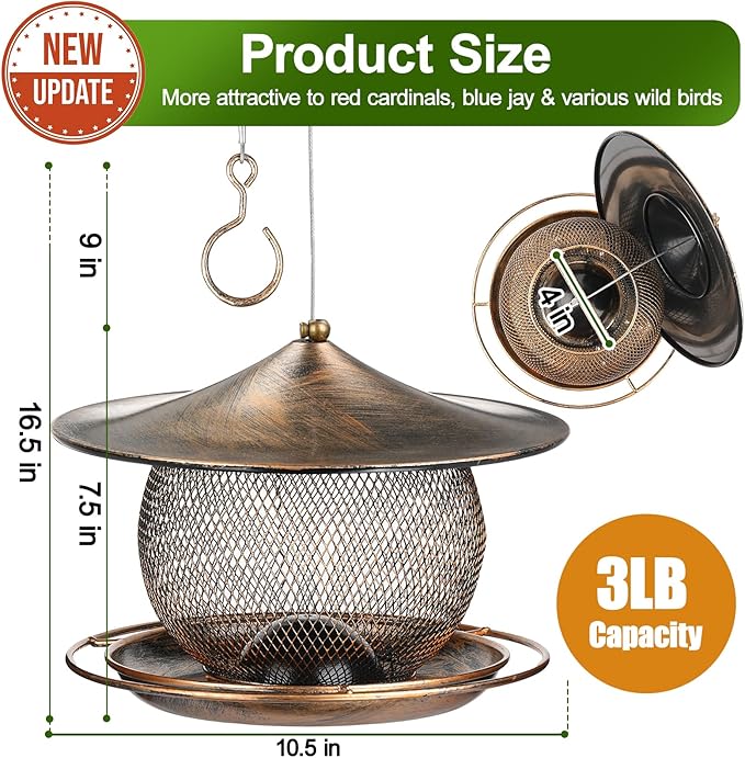 LBTING Bird Feeder for Outside, Squirrel Proof Wild Bird Feeder, Metal Bird Feeders for Hanging Outdoors Garden Yard, Round Lantern-Shaped