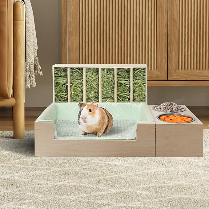 3-in-1 Steel Grids Rabbit Litter Box with Hay Feeder & Waste Collection – Bunny Toilet Training Kit, Large Plastic Potty for Rabbits, Guinea Pigs, Small Animals – Easy Clean, Durable, Odor Control