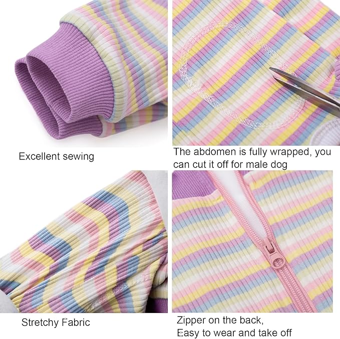 Striped Dog Recovery Suit Female Male For Small Medium Dogs,Dog Surgical Recovery Suite Bodysuit After Surgery Zipper On Back Puppy Cat Long Sleeve Onesies Bodysuit After Surgery Wound Protective