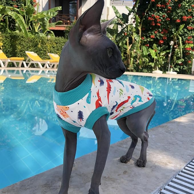 PUMYPOREITY Sphynx Cat Clothes - Stretchy Sweater, Soft Hairless Shirt, Pullover Pajamas, Turtleneck for Sphynx Cornish Rex, Devon Rex - Blue, XL