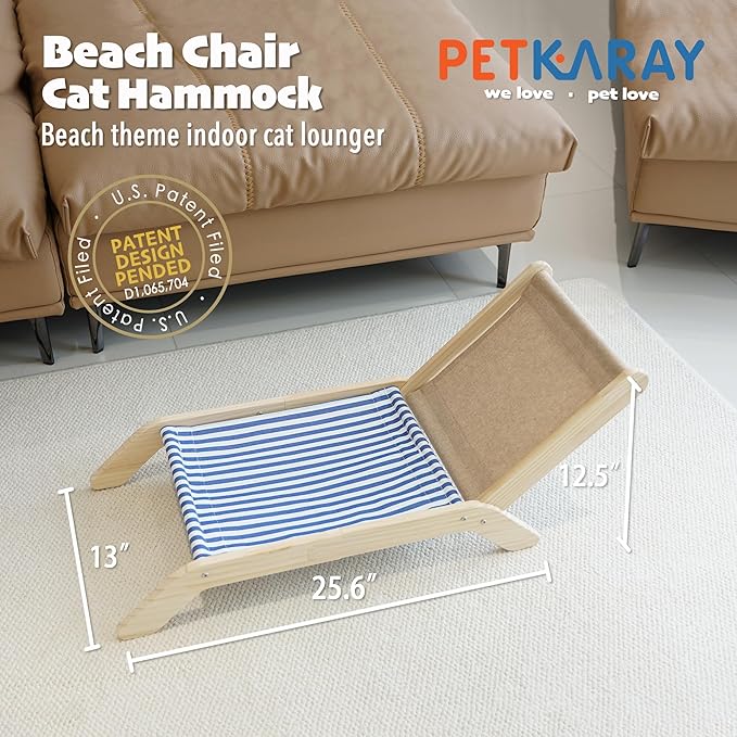 PETKARAY Cat Chair, Beach Theme Cat Hammock Bed, Raised Bed, Mini Beach Chair, Cute Lounger for Indoor Kittens