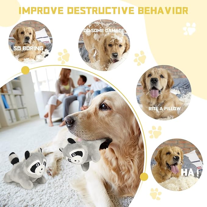 Interactive Squeaky Dog Toys Raccoon Dog Toy, Stuffing Woodland Friends Burrow, Squeaky Plush Dog Toy for Small Medium Large Dogs (Large)