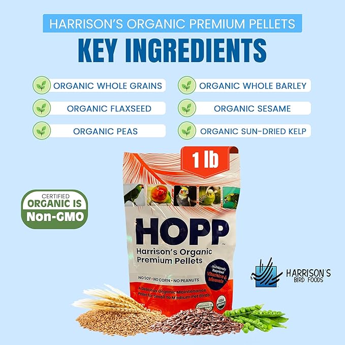 Harrison's Organic Premium Pellets- a Well-Balanced, Certified Organic Small to Medium Pet Bird Diet—No Soy, Corn, and Peanuts for Those Seeking to Avoid These Ingredients