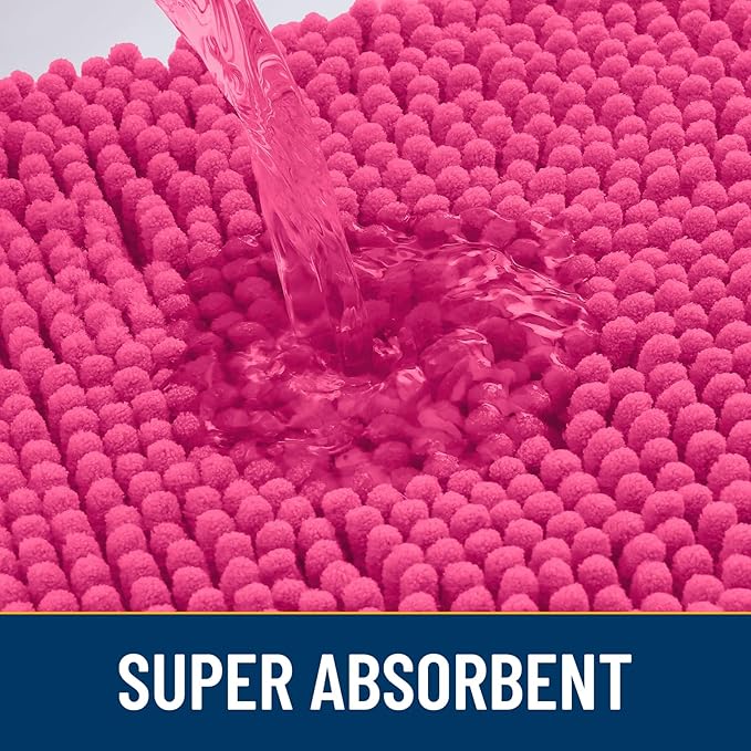 Smiry Dog Door Mat for Muddy Paws 48x30, Absorbs Moisture and Dirt Doormat, Non-Slip Washable Quick Dry Chenille Front Door Mat Indoor Entrance, Entryway Carpet for Inside Floor, Hot Pink