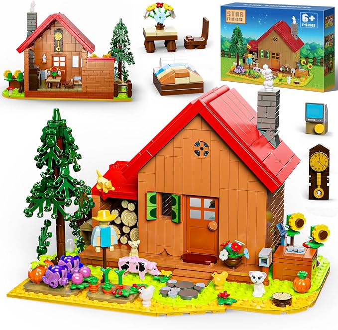 Star Farmhouse Building Blocks Set Toy, with Farm Facilities and Small Animal Figures, DIY Valley House Building Kit for Adults and Kids, Gift for Girls and Boys Ages 6 Plus