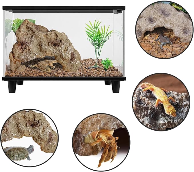 Hamiledyi Reptile Rock Hide Cave Reptile Hide Leopard Gecko Hide Bearded Dragon Hideout Terrarium Habitat Decor Reptile Hideout for Snake Lizard Gecko Turtle Hermit Crab Frog (M)