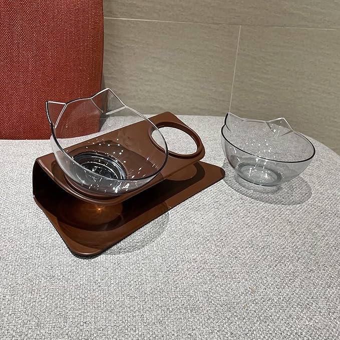 Luck Dawn Double Elevated Pet Bowls with Raised Stand, 15 Tilted Bowl Design, Neck Guard Stand, Raised Food and Water Feeder for Cats or Small Dogs