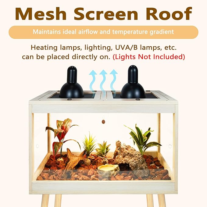 Bearded Dragon Tank with Legs Up to 77 Gallons, Tortoise Habitat with Metal Mesh Top, Reptile Enclosure Lockable Design, Snake Tank (Oak, 24 Gallon, 24" L x 16" W x 40" H)