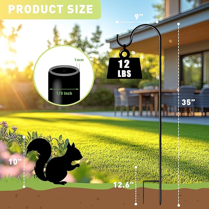 Shepherds Hooks for Outdoor 35Inch Garden Bird Feeder Pole with 2 Prongs Base for Hanging Flower Basket Plant Pot Solar Lantern Light Wind Chime Hanger for Wedding Decor 4 Pack