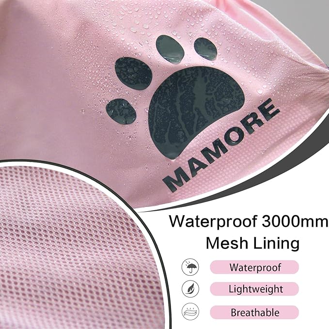 Waterproof Dog Raincoat, Reflective Adjustable Hooded Dog Rain Coat, Lightweight Breathable Pet Rain Jacket Poncho Double Layer with Leash Hole for Small Medium Large Dogs (Pink, X-Large)