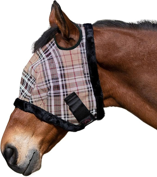Kensington UV Fly Mask with Fleece Trim - Protective Mask with Dual Ear Opening & Forelock Freedom - Medium, Deluxe Black