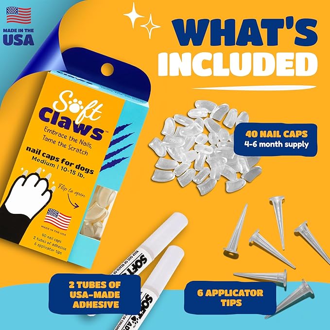 Soft Claws Nail Caps for Dogs with Non-Slip Design Made in USA - 40 Dog Nail Covers for Long-Lasting Protection of Floors and Furniture - Gold Sparkle, Medium