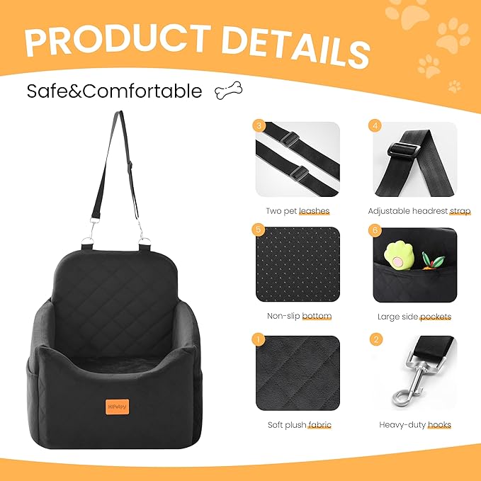 Dog Car Seat for Small Dog with Washable Mat, Memory Foam Booster Seat for Dogs Under 30lb, Elevated Pet Seat with Pockets, Anti-Slip Bed for Car, Perfect for Front & Back Seats with Safety Leash