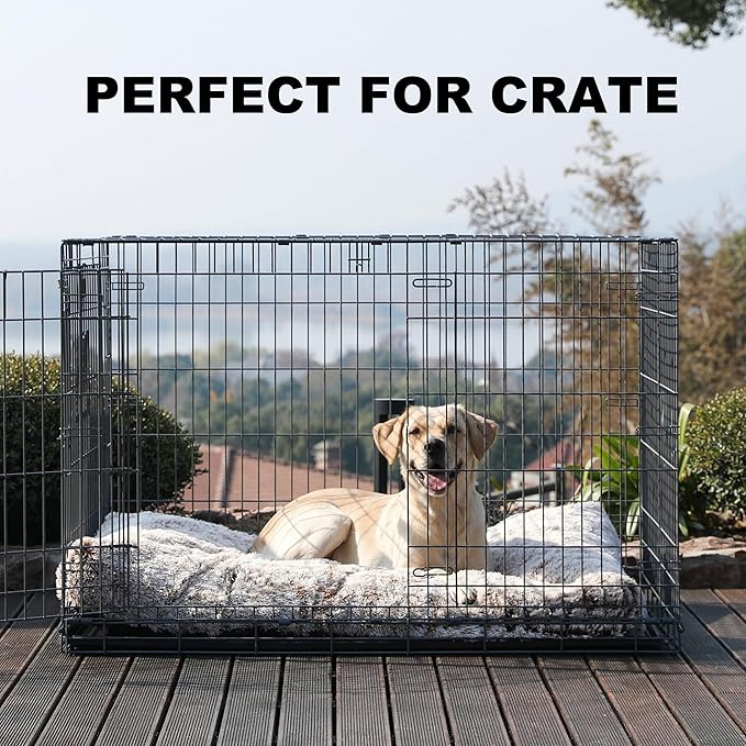 Bedfolks Plush Dog Crate Bed, Waterproof, Faux Fur, XXL, 47"x29", Brown