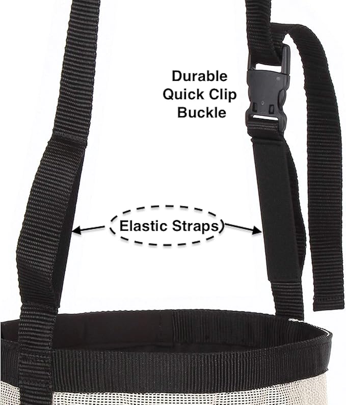 Majestic Ally Horse Feed Bag, Heavy Duty Nylon Mesh Grain Feed Bag, Adjustable Strap with Durable Snap and Elastic Straps, Comfort Neck Pad and Nose Pad- Large (Full, Black)
