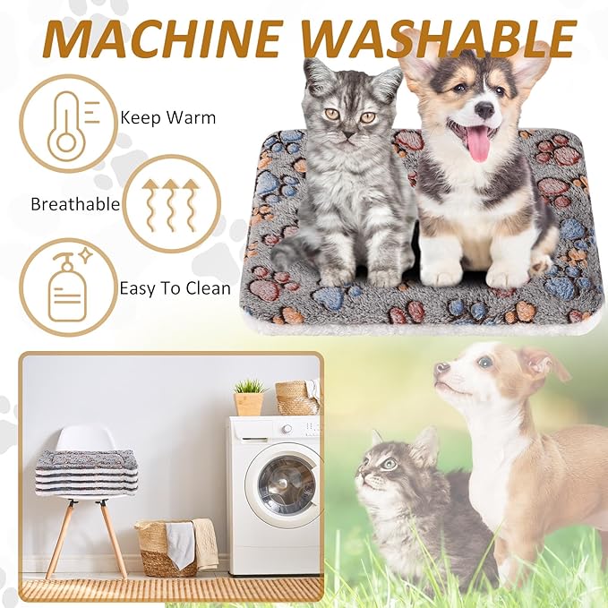 Tuanse 4 Pack Ultra Soft Dog Cat Bed Mat with Cute Prints Reversible Fleece Dog Crate Kennel Pad Cozy Washable Thickened Hamster Guinea Pig Pet Bed Mat for Small Animals(13 x 19 Inches,Gray)