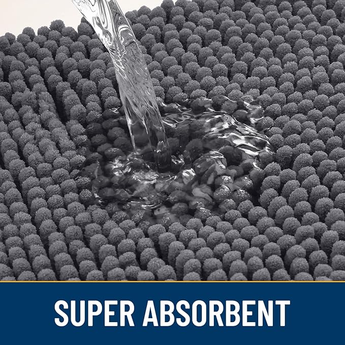 Smiry Dog Door Mat for Muddy Paws 59x35, Absorbs Moisture and Dirt Doormat, Non-Slip Washable Quick Dry Chenille Front Door Mat Indoor Entrance, Entryway Carpet for Inside Floor, Dark Grey