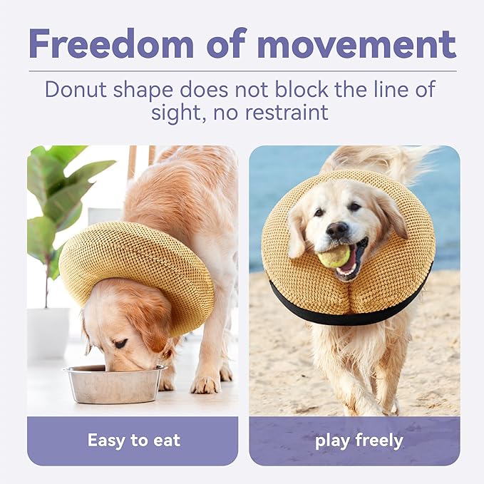 Inflatable Dog Cone Collar - Dog Neck Donut Cone Collar Alternative After Surgery - Soft Cone for Large Medium Small Dogs Cats - Alternative Recovery E Collar (Yello, L)