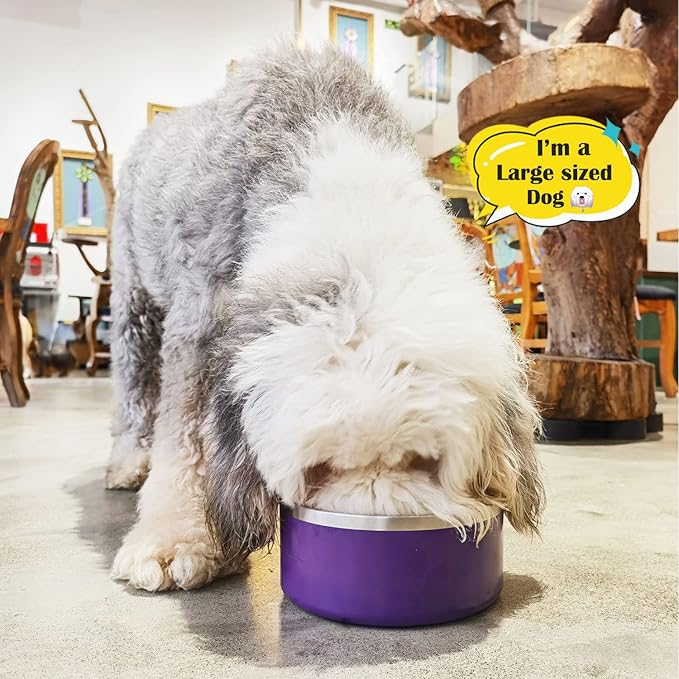 LIHONG Stainless Steel Dog Bowls for Large Dogs,Dog Food Water Bowls with Non Slip Rubber Bottom,Pet Feeding Bowl,Double Wall Insulated,Rustproof(64oz,Purple)