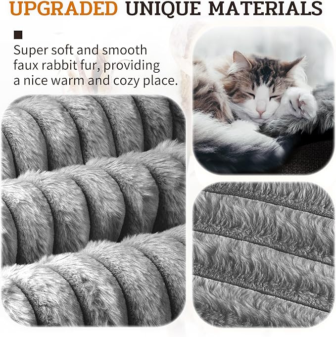 NWK Pack of 4 Fluffy Self Warming Cat Mat, Cat Blanket, Thermal Dog Mat, Washable, Non-Slip Bottom for Sofa & Crate & Kennel & Car Seat (Misty Gray, Medium (27'' X 18.5'' X 0.7''))