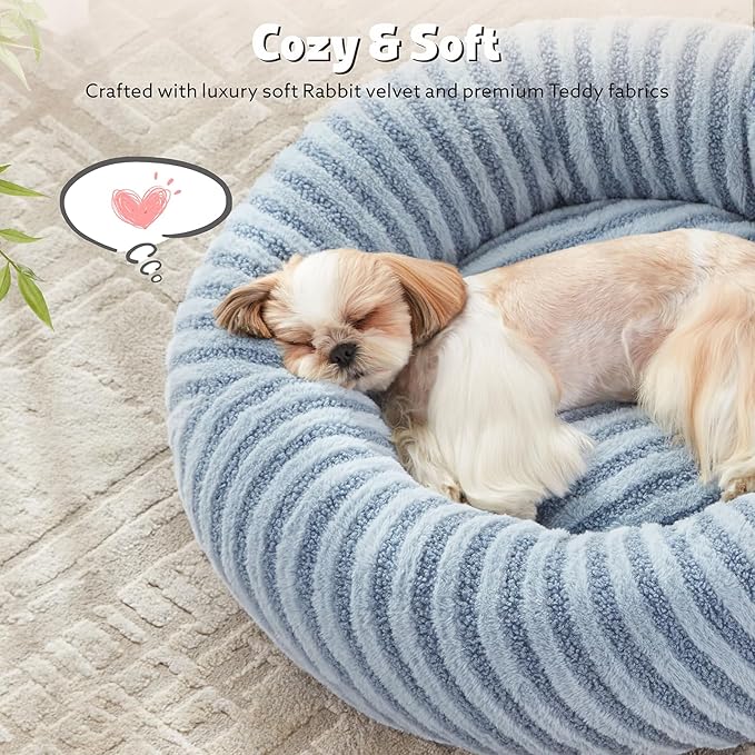 MIXJOY Dog Beds Large Sized Dogs, Washable Dogs Bed with Removable Cover, Cozy Donut Dog Ded Fluffy Plush Faux Fur Pet Bed with Anti-Slip Bottom, 36"x36"x10", Blue