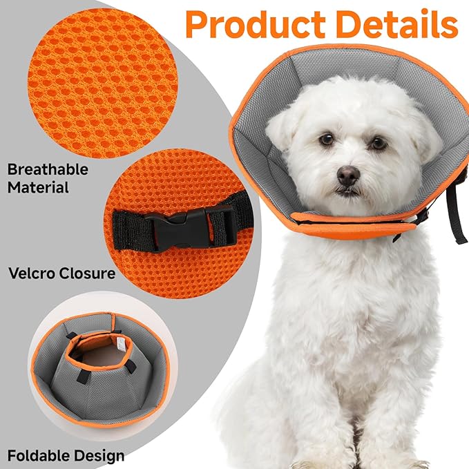 Dog Cone Collar S, Soft Cones for Large Medium Small Dogs,Adjustable Dog Cone Alternative to Stop Licking, Comfy Elizabethan Collar for After Surgery Wound Healing & Hot Spots Orange