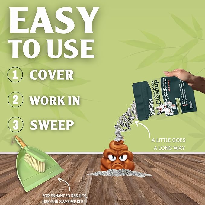 Sprinkle & Sweep Pet Accident Cleanup for all Hard Surface - Non Toxic Quick Pet Mess Cleaner & Odor Remover for Urine, Poop, Vomit, Diarrhea & Potty Training, Travel Pack (4oz)