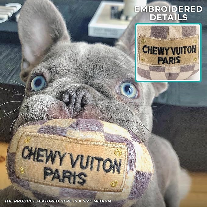 Haute Diggity Dog Medium Checker Chewy Vuiton Plush Dog Toys for Small, Medium & Large Dogs, 3-Pack Durable Stuffed Designer-Inspired Pet Toys with Interactive Squeaker, Machine-Washable & Safe