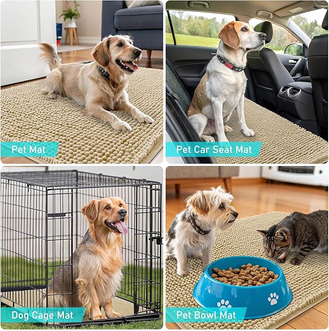 OLANLY Dog Door Mat for Muddy Paws 47x32, Absorbs Moisture and Dirt, Absorbent Non-Slip Washable Doormat, Quick Dry Chenille Mud Mat for Dogs, Entry Indoor Entryway Carpet for Inside Floor, Beige