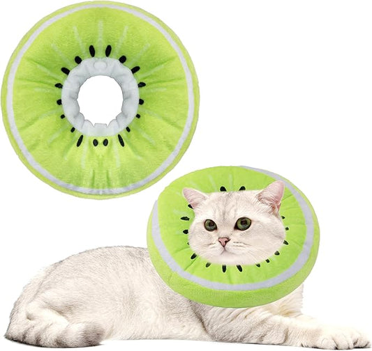 Soft Cat Cone Collar, Cute Cat Recovery Collar Suitable for Small, Medium, Large Cats,Elizabethan Neck Collar for Cats After Surgery (Kiwifruit, Small)