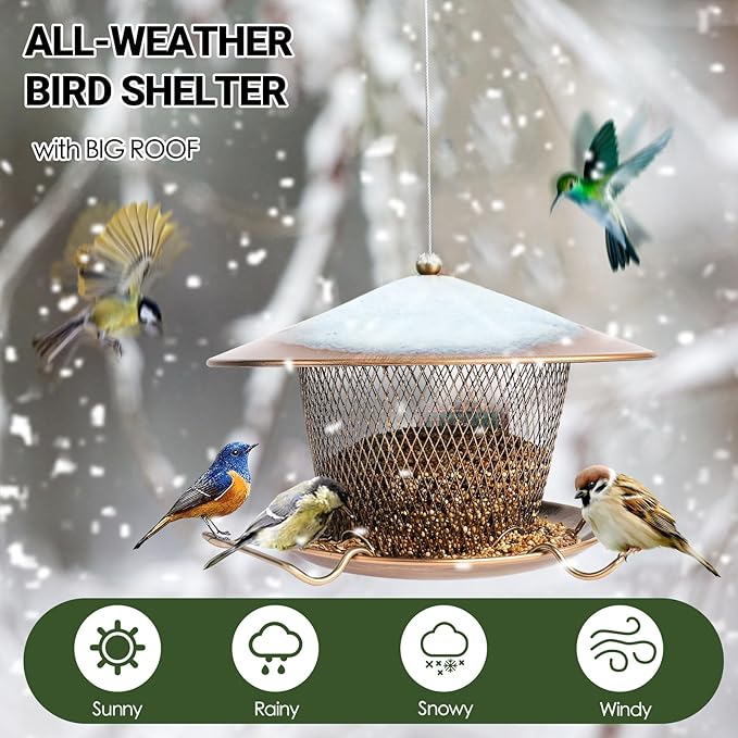 Metal Bird Feeder for Outdoors Hanging, Large Roof Bird Feeders for Cardinal, 3LB Wild Birdfeeder Squirrel Proof for Outside