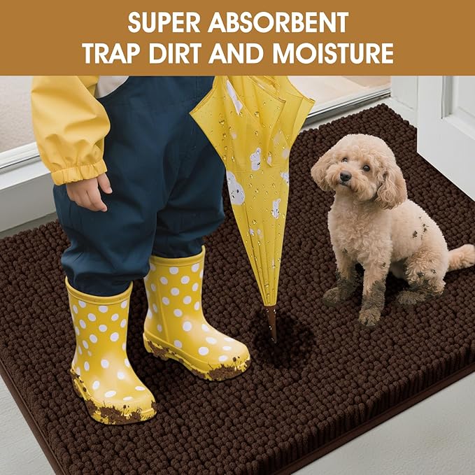 IM HOME 36" x 24" Brown Dog Door Mats for Muddy Paws, Chenille Absorbent Dog Mat, Non Slip Heavy Mud Mat for Dogs, Soft Pet Bed Mat for Entryway, Mud Paws, Inside Floor