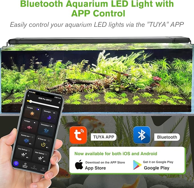 hygger 18W Smart Aquarium Light, Bluetooth LED Light with App Control, Full Spectrum Fish Tank Light with 24/7 Lighting Cycle, 5 Modes, Adjustable Timer, for 12"-18" Freshwater Planted Tank