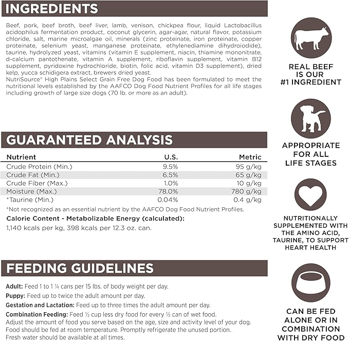 NutriSource Grain Free High Plains Select Recipe Dog Food, Premium Wet Dog Food, 12.3 Ounce (Pack of 12)