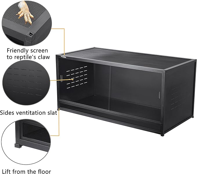 Reptile Terrarium Cabinet 48''x24''x24'' Large PVC Reptile Enclosure 120 Gallons with 12'' Height for Bearded Dragon Gecko Lizard Snake, Wide Breeding Vivarium Area with Sliding Doors Lock