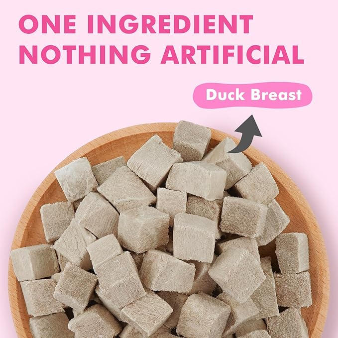Freeze Dried Cats & Dogs Raw Treats, All Natural Single Ingredient Duck Breast, High Protein Healthy Pet Training Treats or Food Topper, 5.3 oz
