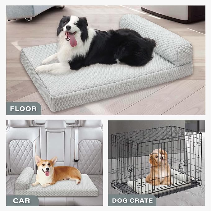 Tinaco Orthopedic Cooling Bed for Large Dogs & Cats, Removable Washable Cover (X-Large, White/Grey)