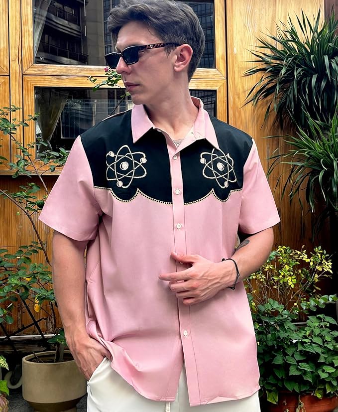 Men’s Hawaiian Shirt Western Cowboy Symmetrical Print Short Sleeve Button Down Casual Beach Holiday Summer Shirt