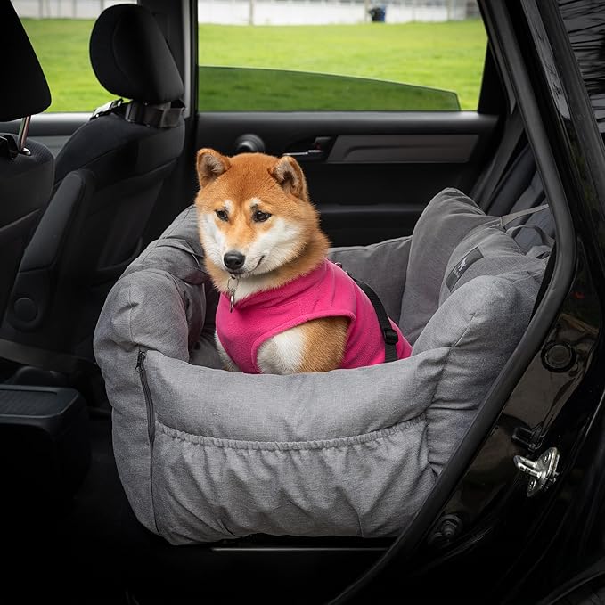 JACKO & CO Premium Medium Dog Car Seat – Safe & Cozy Travel Bed for Small & Med Dogs, Puppies & Pets 25–40 lbs, Clip-On Leash, Storage Pockets, Water-Resistant, Machine Washable (Black, Medium)